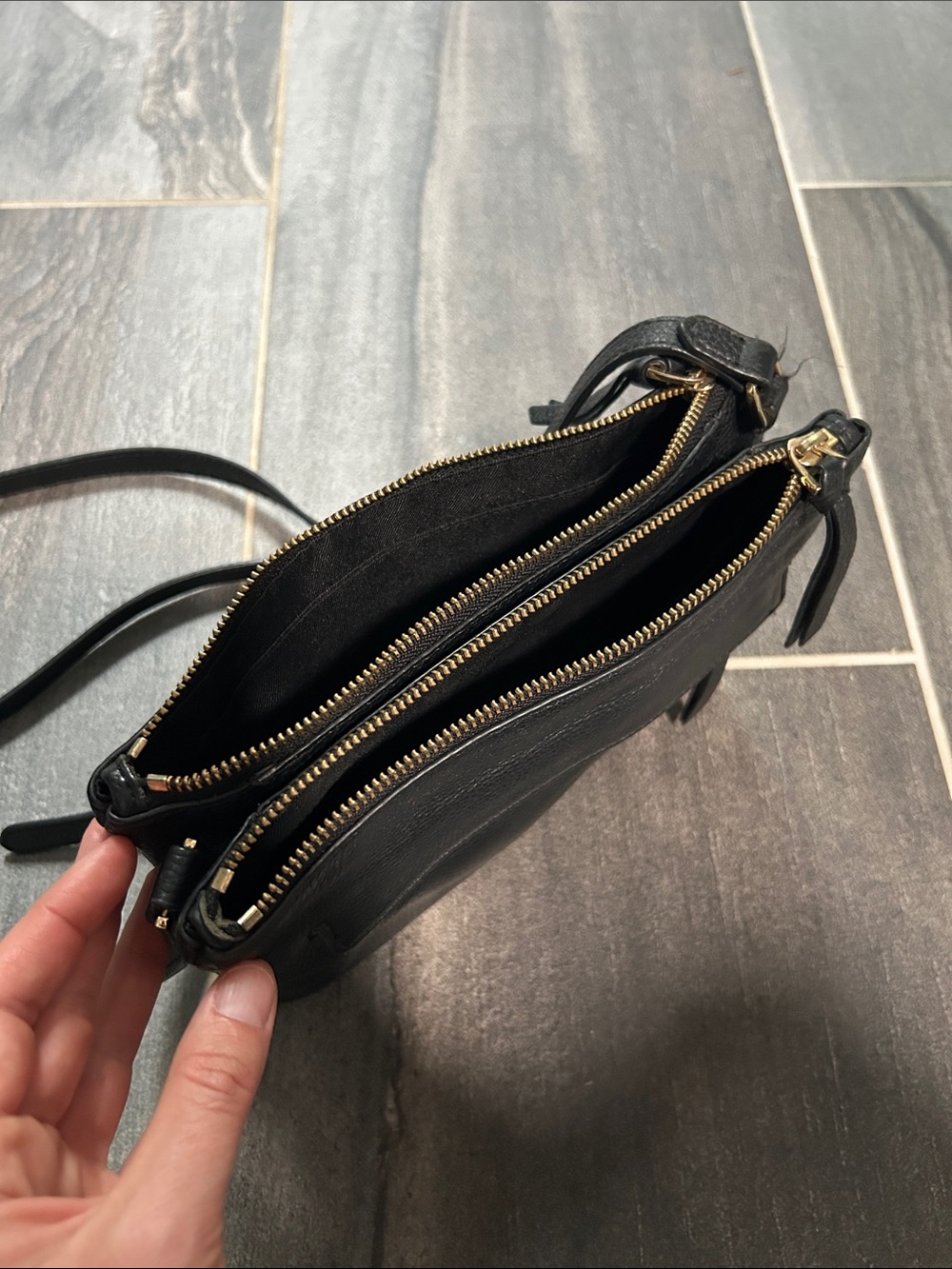Vince Camuto Black Pebbled Leather Crossbody with Gold Accents - Picture 2 of 4